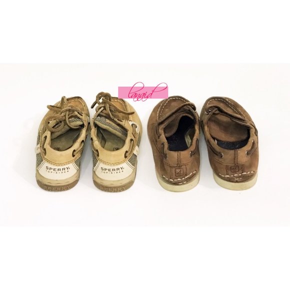 BUNDLE Sperry Bluefish LC Top-Sider A/O H&L Brown Tan Boys Kids Boat Shoes 9 11 - Picture 3 of 8